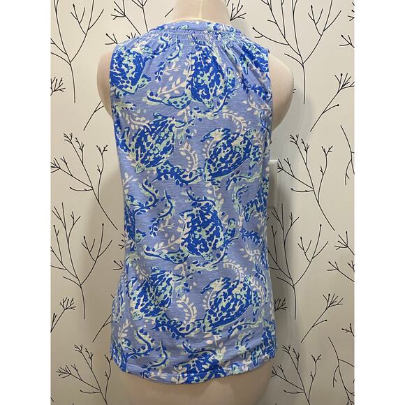 LILLY PULITZER Essie Tank Top Light Blue Sea Turtles XSMALL Cotton Preppy Resort - Picture 4 of 6